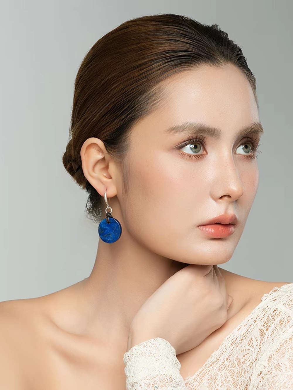 RLM SOHO Blue Round Drop Earrings Silver Hook